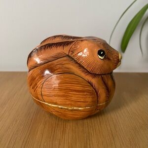 Folk Art Paper Mache Bunny Rabbit Small Trinket Box